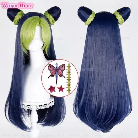 New! Anime Jolyne Cujoh Synthetic Hair Long 80cm Mixed Color Cosplay Anime Wig Heat Resistant Hair Halloween Party Wigs +Wig Cap
