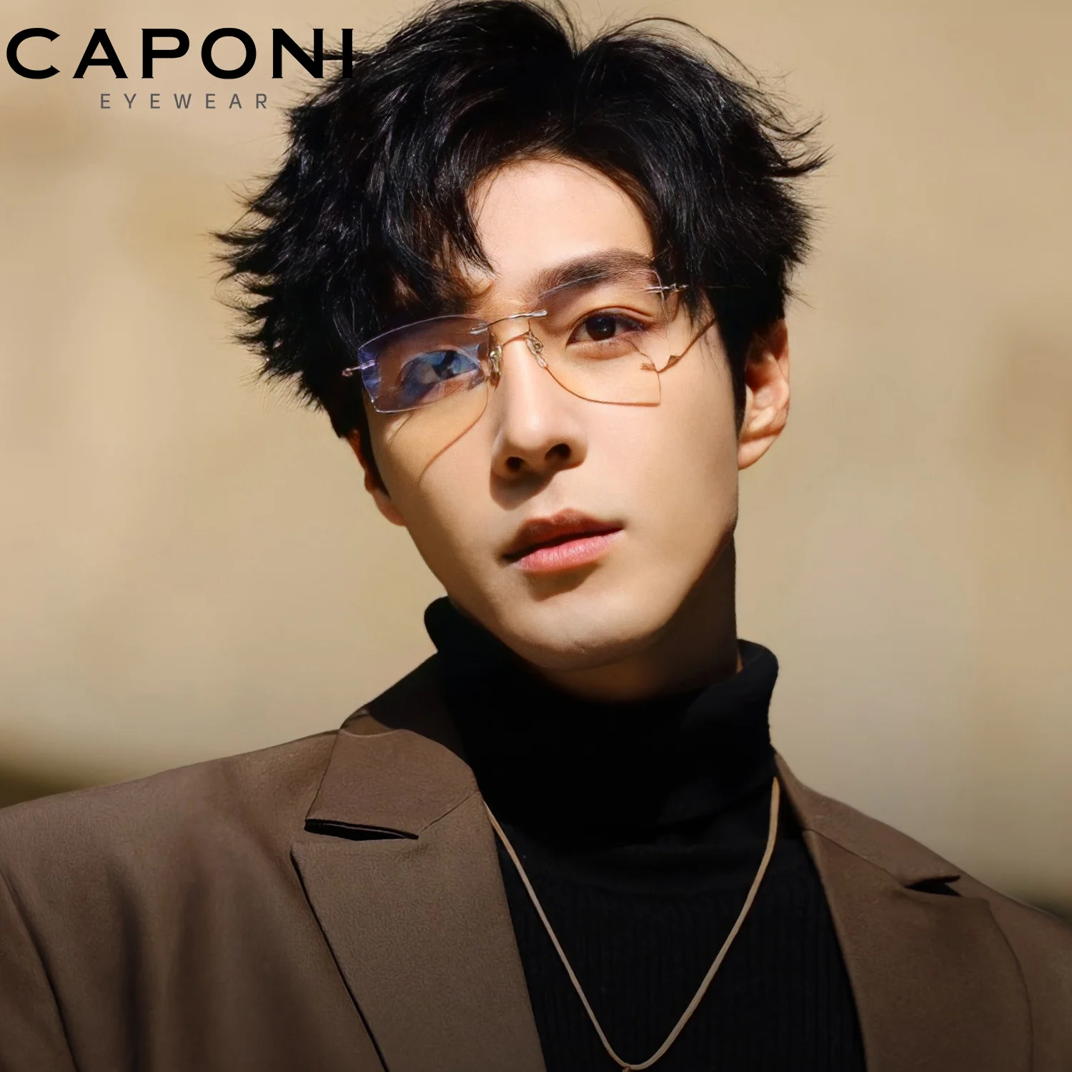 CAPONI Rimless Optical Glasses Frame Ultra Light Simple Design Business Men's Glasses Anti Blue Light Computer Eyeglasses JF0621