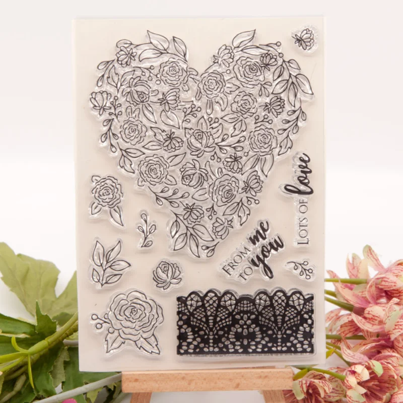 Love Heart Rose Stamps Rubber Transparent Silicone Seal DIY Finished Chapter Scrapbook Journal Album Decoration Crafts Stencils