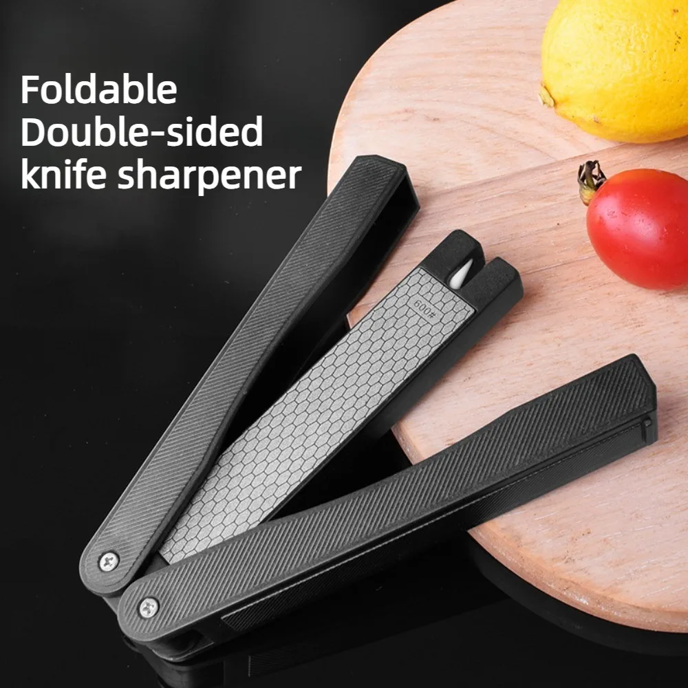Double Sided 400/600 Grit Diamond Knife Sharpener with Non Slip Handle Portable Foldable Design Outdoor Camping Kitchen Gadgets