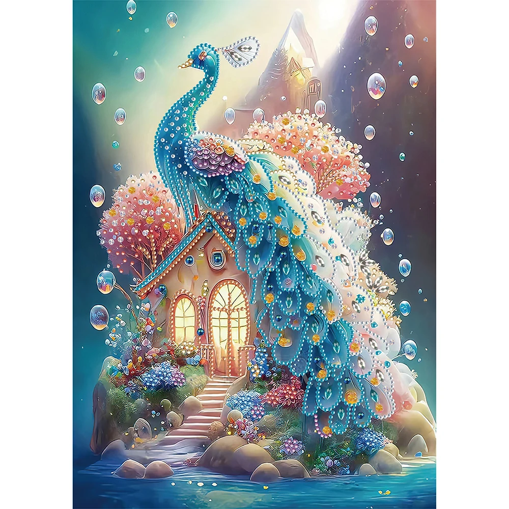 HOMFUN 5D DIY Diamond Painting Special Shape Drill Animal Dream Peacock Crystal Embroidery Rhinestone Home Wall Decor Art Gift