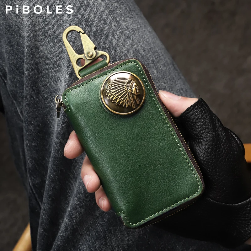 

High Quality Key Wallet Handmade Genuine Leather Car Smart Key Holder Housekeeper Keys Slot With Card Slot Bag Small Keys Purse