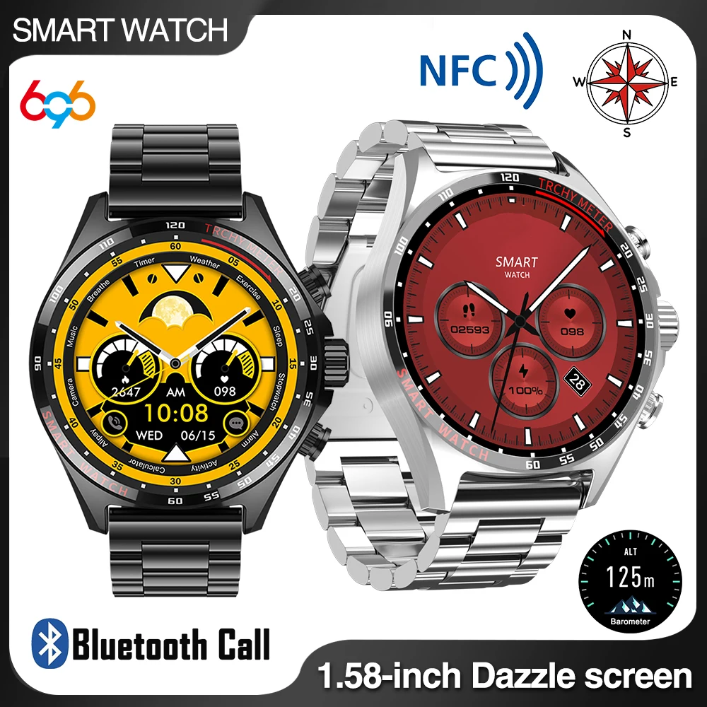 

Blue Tooth Call Smartwatch Men Outdoor Sports Smart Watches Compass Waterproof Heart Rate Blood Oxygen Monitor Bracelet NFC SOS