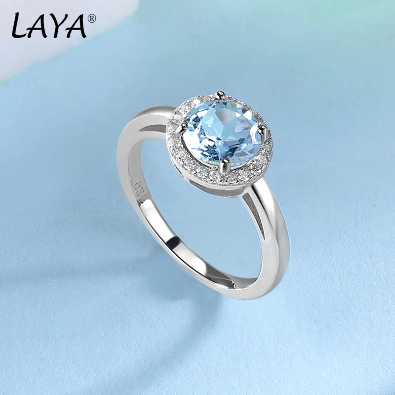 

LAYA 925 Sterling Silver Millennium Cut Vintage Gemstone Natural Sky Blue Topaz Rings For Women Wedding Engagement Fine Jewelry