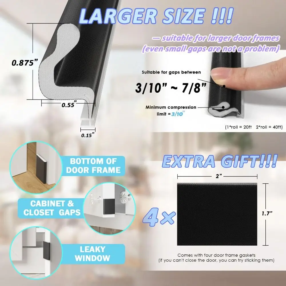 Sound Proof Weather Stripping Self-Adhesive Draft Stopper Door Seal Insect Prevention Poam Sound Proof Strips Window