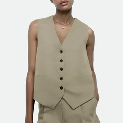 New Ladies 5 Button Vest Fashion Casual Commuter Clothing Solid Color Slim Business Office Vest