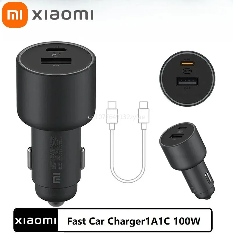 

Автомобильное зарядное устройство Xiaomi 100W с двумя USB-портами, быстрой зарядкой, беспроводной зарядкой, двойным выходом USB-A и USB-C, LED-подсветкой и функцией Ambient Lighting (подарок)