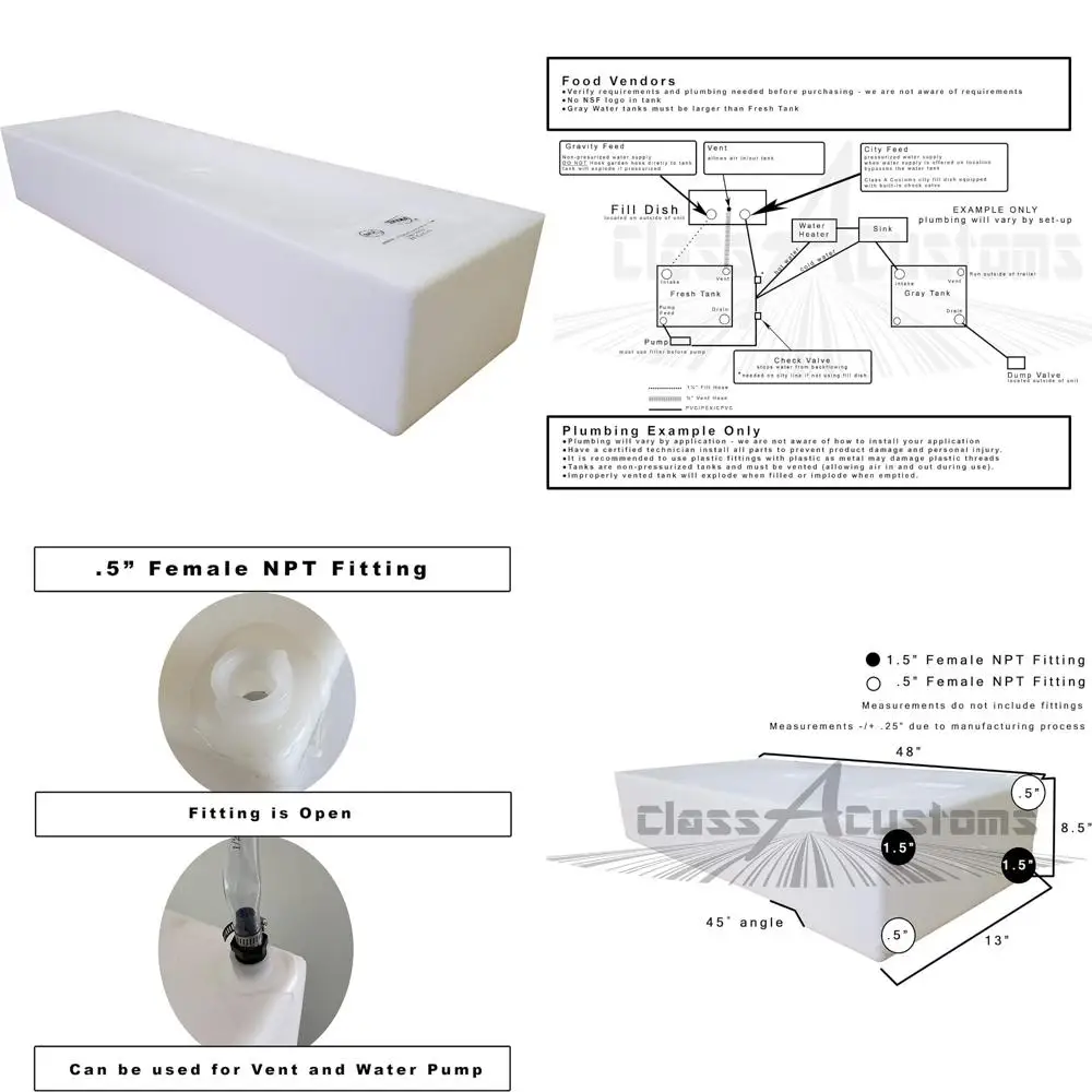 خزان تخزين المياه العذبة والرمادية RV، نموذج UM-2000 تحت التركيب سعة 20 جالونًا، خزان امتياز عالي السعة