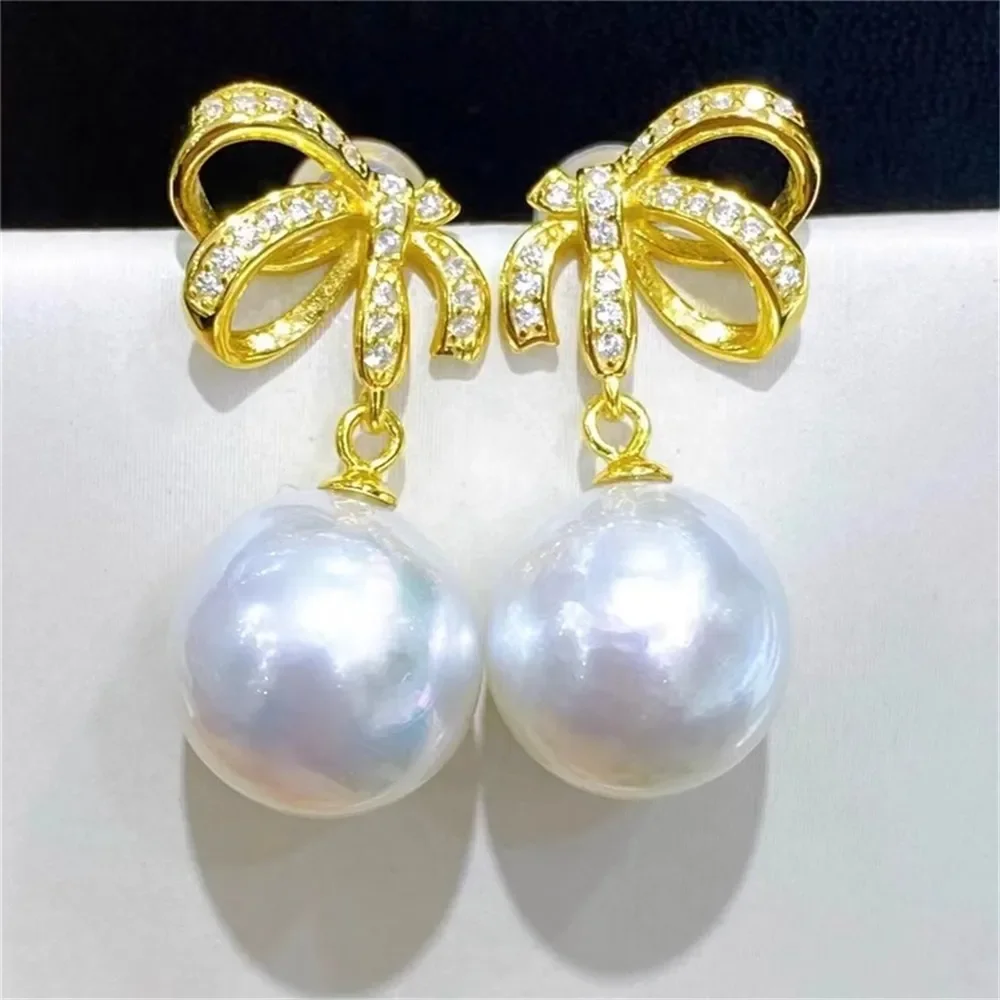 

DIY Pearl Accessories Copper Thick Gold-plated 18K Gold-wrapped Bow Japanese S925 Silver Needle Earrings Work in Progress Female