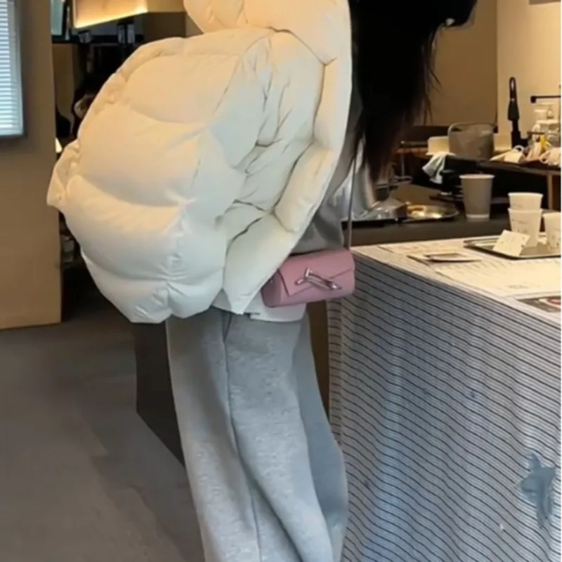 YYAHAHAS Korean Fashion White Thick Cotton Jacket with Women's High-end Design Popular Short Warm Parkas Female Clothing