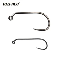 Wifreo 50pcs #1- #14 Carbon Steel Non-barbed 60 Degree Fly Tying Jig Hook Wide Gap/Long Shank Nymph Streamer Fly Fishing Hooks