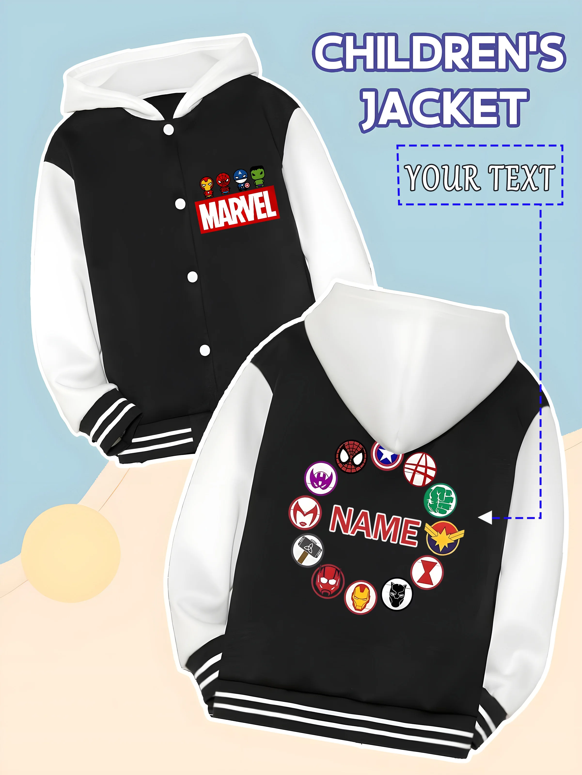 

MINISO Marvel Boys Baseball Jacket - Avengers logo ring design, creative and unique, perfect for school activities and weekend o