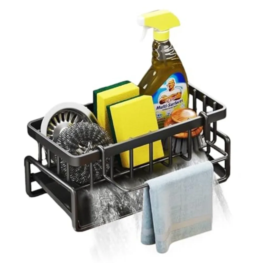 

Sponge Holder for Kitchen Sink, Kitchen Sink Organizer caddy with Auto Drain Tray Plastic