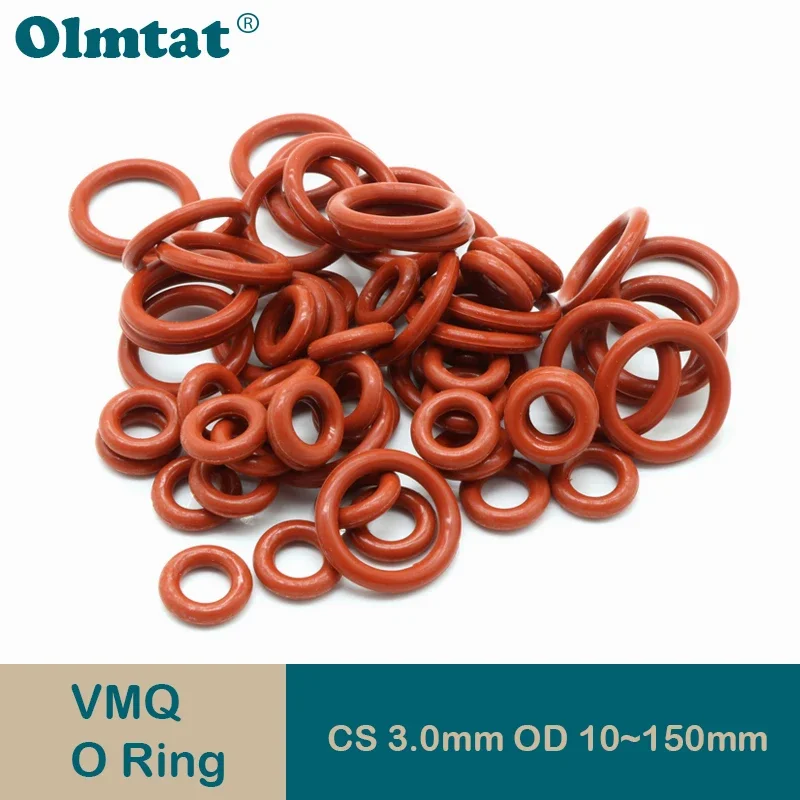 

Food Grade VMQ O Ring Gasket CS 3mm OD 10 ~ 150mm Waterproof Washer Round O Shape Rubber Silicone Ring Red 10/50Pcs