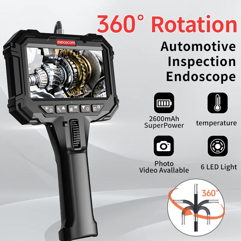 

360 Degree Rotating Waterproof Oil-Resistant High Temperature Alarm High Definition 5 Inch Screen Endoscope Camera