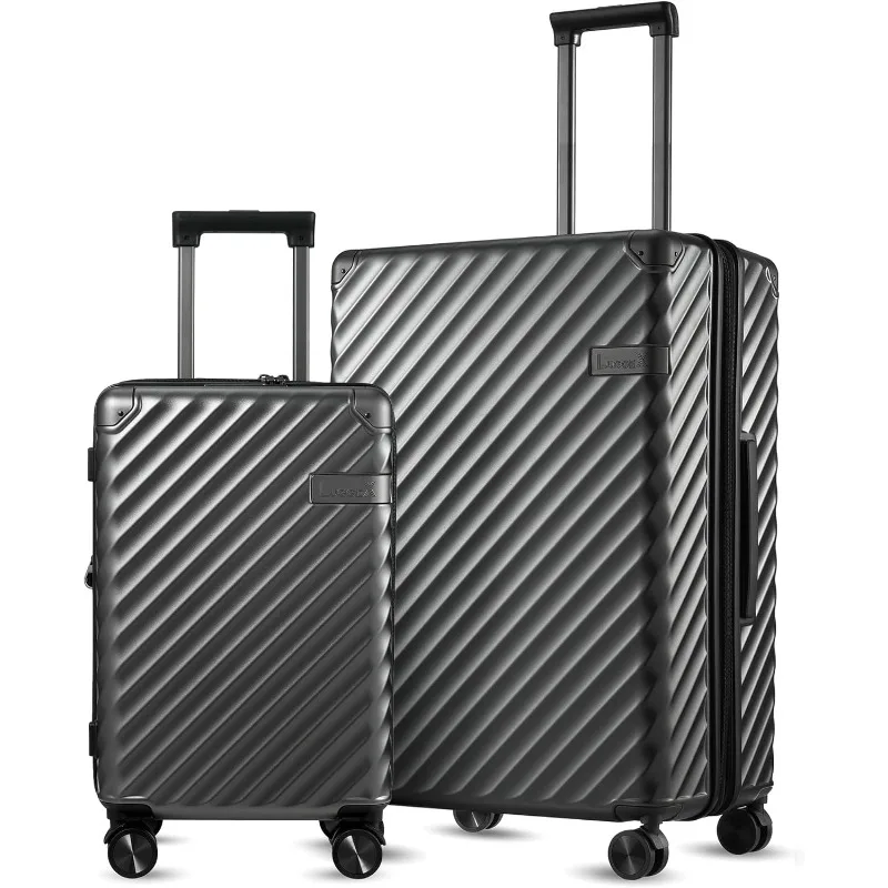 Luggage with Spinner Wheels, Polycarbonate Expandable Hard Shell Suitcase, 2 Piece Set, Charcoal Metallic