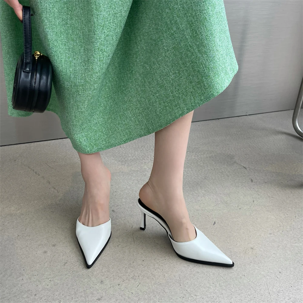 Women Slippers Slides Thin High Heels Black White Silver Outside Mules Shoes 2024 New Arrivals Party Pumps Dress Shoes 35-39