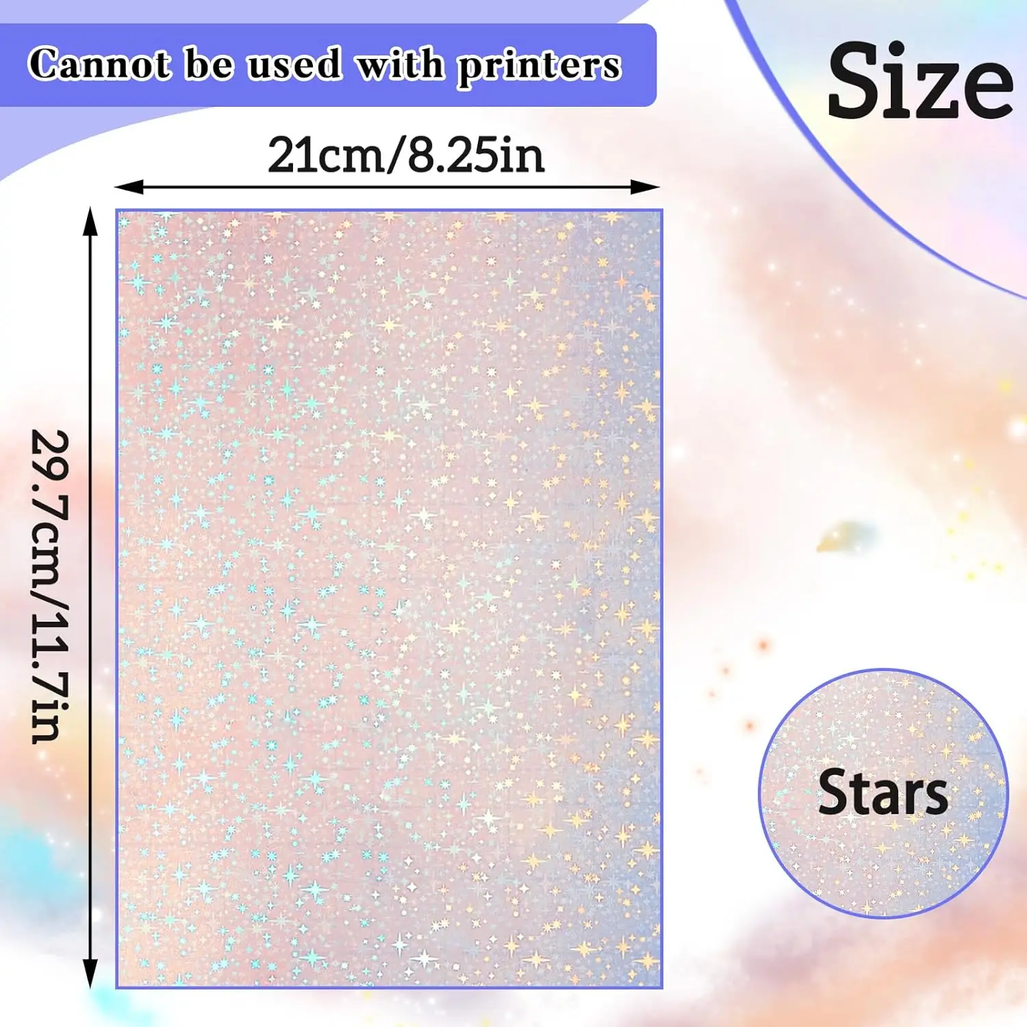 A4 50 Sheets 8.3 X 11.7 In Star Holographic Sticker Paper Glitter Clear Overlay Cold Laminating Film Self Adhesive Vinyl Sheet