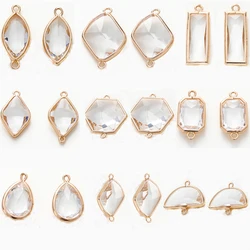 2/6pcs 18K Gold Plated Brass with Glass Pendants Irregular Charm Connector for Jewelry Making Bracelet DIY Findings Accessories