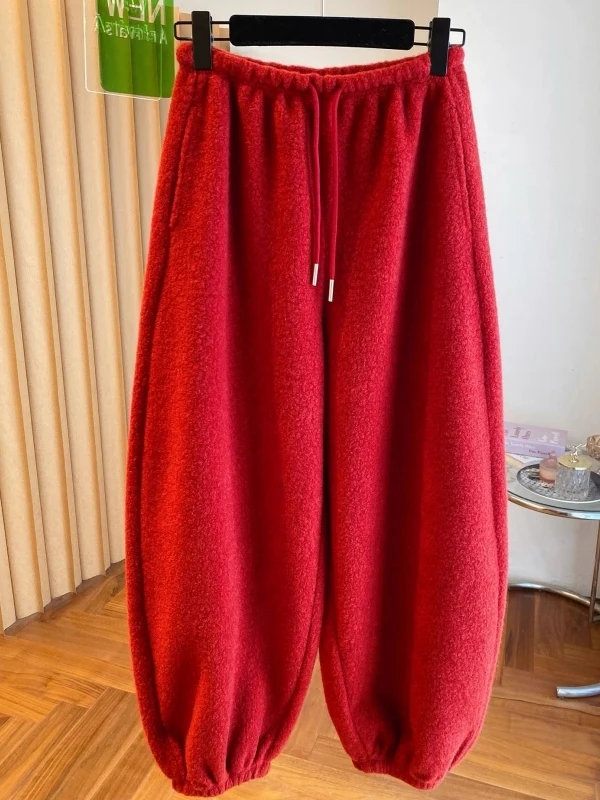 

Large Size 300 Pou Thiened Plu Lamb Fur Casual Pants Loose Cuffed Men Women Autumn Winter Warm Soft l Waist