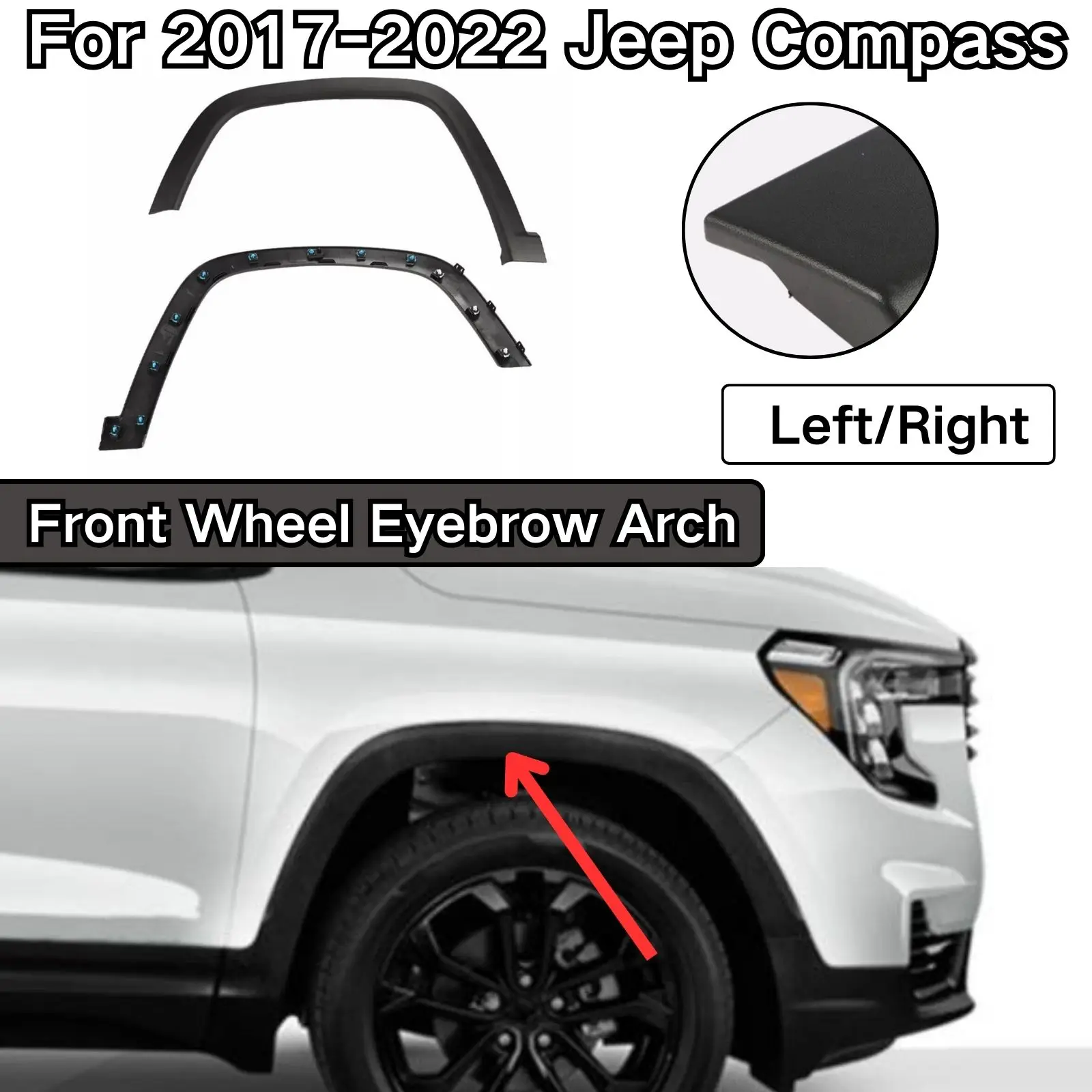 

For 2017 2018 2019 2020 2021 2022 Jeep Compass Front Wheel Eyebrow Arch Car Accessories Flare Molding Trim Left Right Side Black