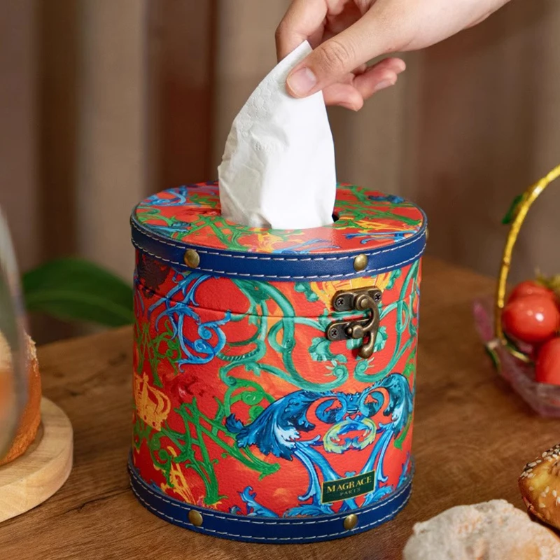 PU Leather Roll Paper Tube Tissue Boxes Circular Luxury Cute Modern Napkin Case Living Room Creative Tissue Bucket Desktop