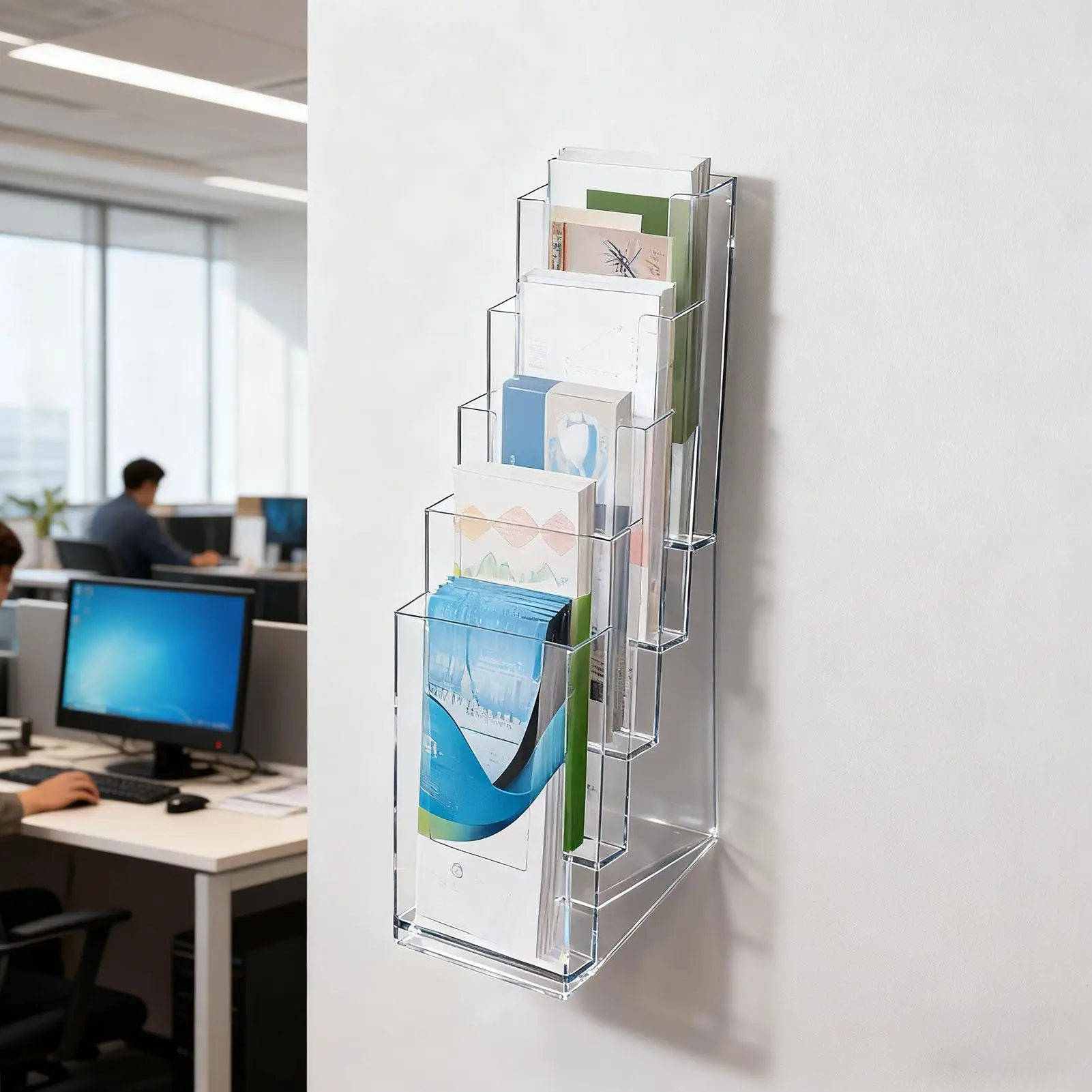 كتيب حامل حامل واضح 5-Tier المنظم 2 قطع كتيب نشرة حامل الرف لبطاقات طاولة مضادة مكتب منطقة الاستقبال #5