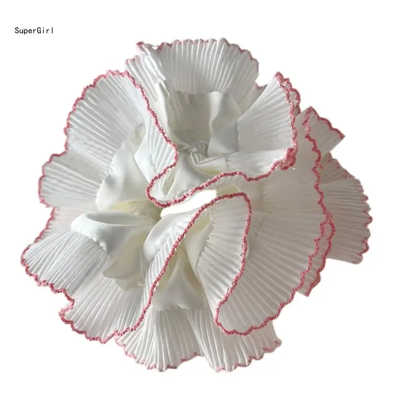 Stylish Double Layer Elastic Hair Scrunchy Oversized White Cut Out Pleated Hair Accessory for Parties and Daily Wear J78E