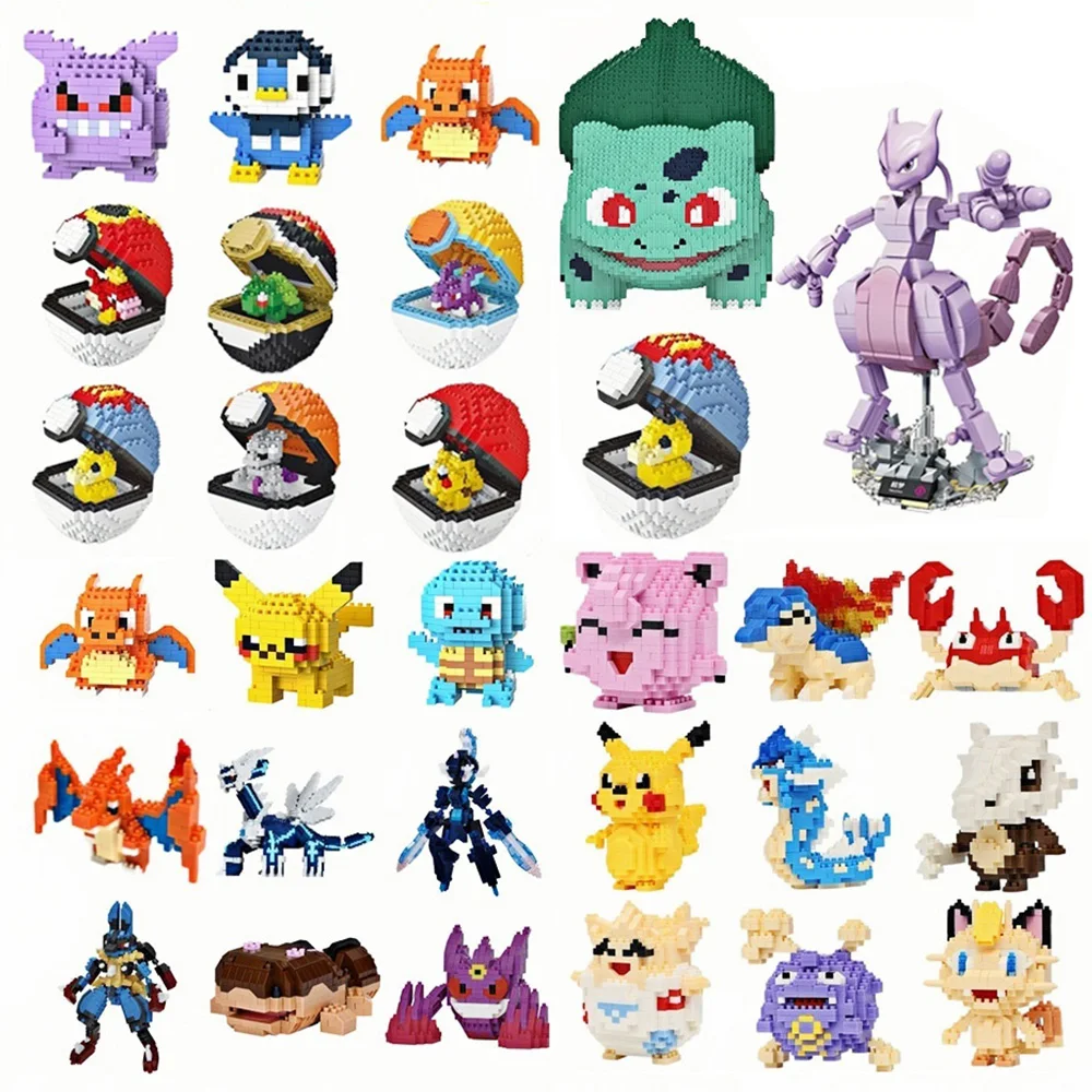 Pokemon-Bausteine Mewtwo Mikro-Maßstab-Modell Desktop-Dekoration HoOh für Gamer-Sammlung und Büroschreibtisch Lugia Zubehör DIY – Detail 1
