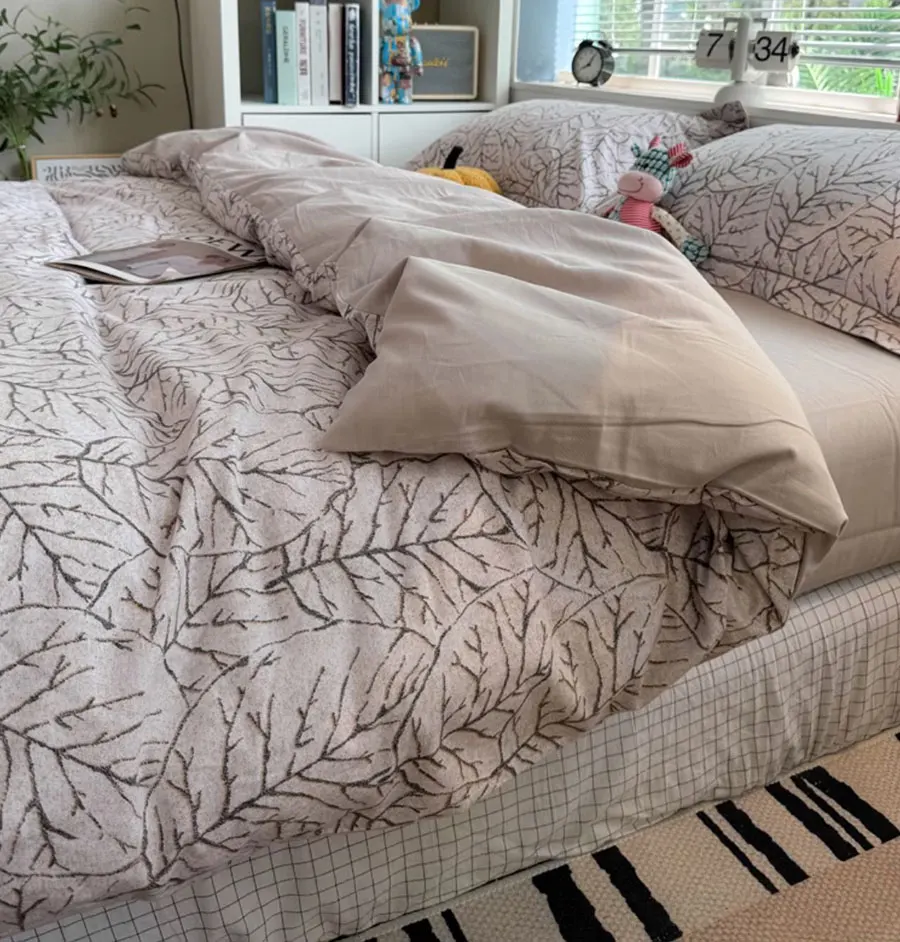 

Vintage nordic pastoral leaf bedding set,full queen king warm retro rustic cotton home textile bed sheet pillow case quilt cover