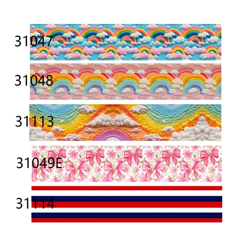 休日の装飾用グログランリボン、リボンストライプ、レインボークラウド、ピンク、クラフト素材、5ヤード