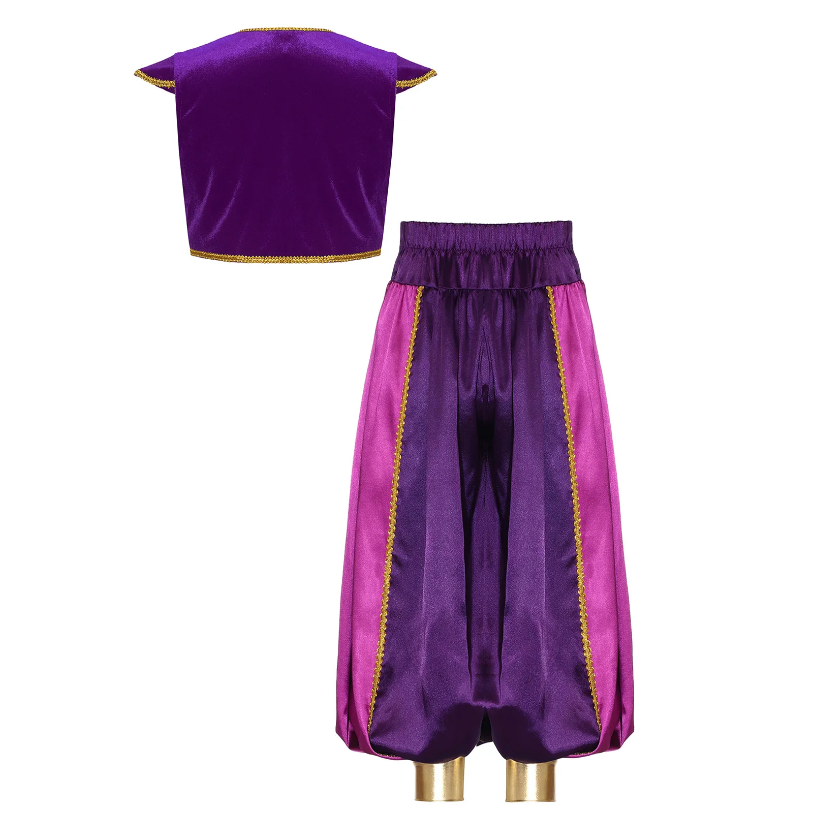 مجموعة أزياء الأمير الهندي العربي، صدرية بأكمام قصيرة وسراويل رقص عربية عالية الخصر لحفلات الهالوين #2