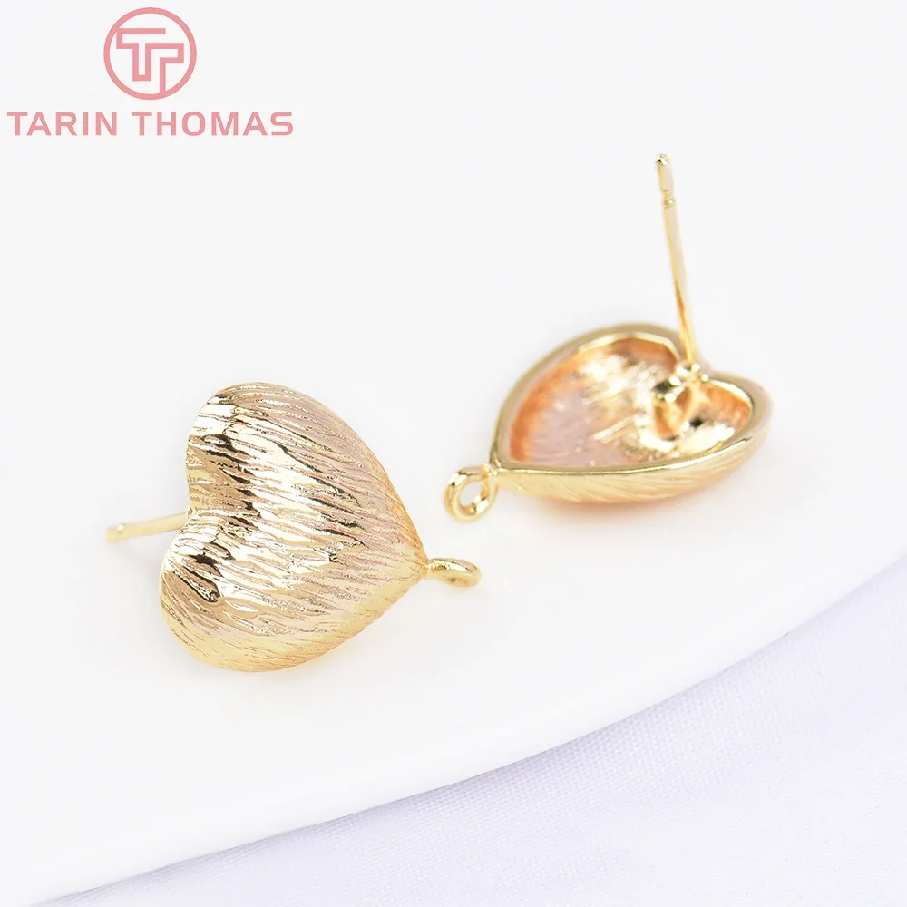 

(3770)6PCS 13x14MM 24K Gold Color Brass Heart Stud Earrings High Quality DIY Jewelry Making Findings Accessories Wholesale