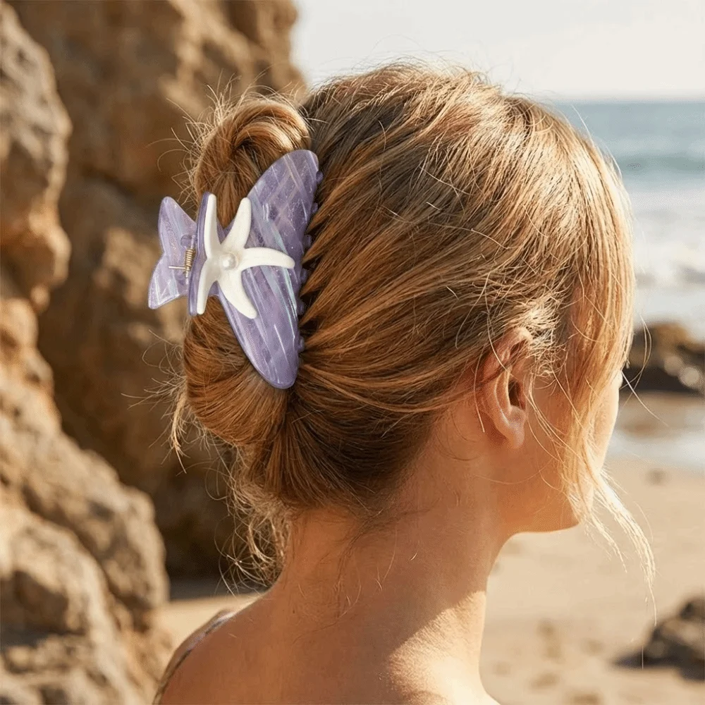 

Cute Large Starfish Hair Grab Shark Clip Colorful Pearl Hair Claw Geometry Bun Clip Acrylic Shark Clip Back Head