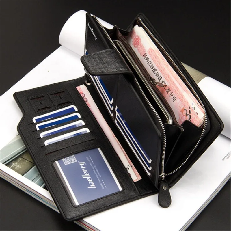 Men Long Wallet Card Holder Male Purse Zipper Large Capacity PU Wallet for Men