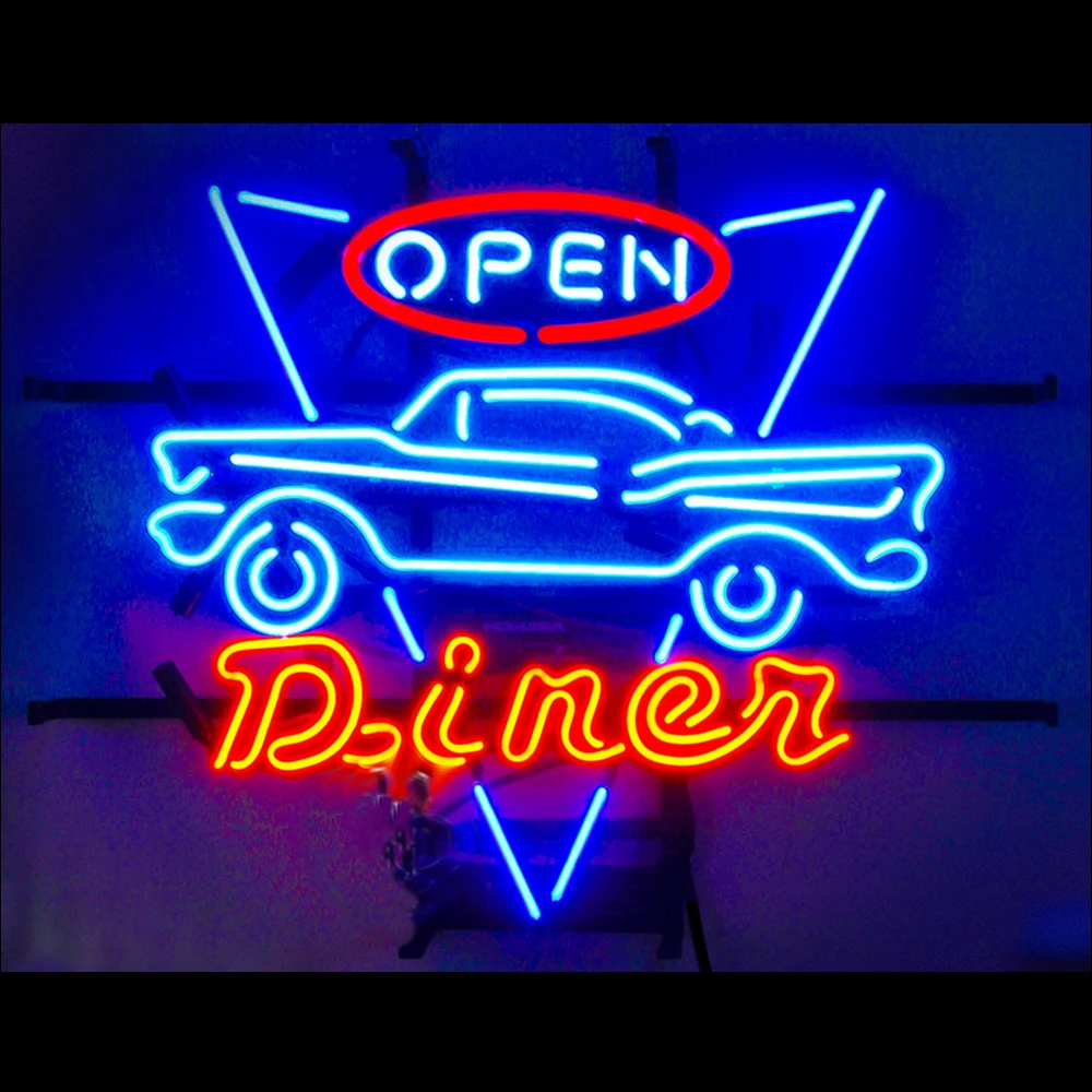 custom handmade neon sign light classic car diner aberto tubo de vidro real loja restaurante anuncie decoracao do quarto lampada de exibicao 20x24 polegadas 01