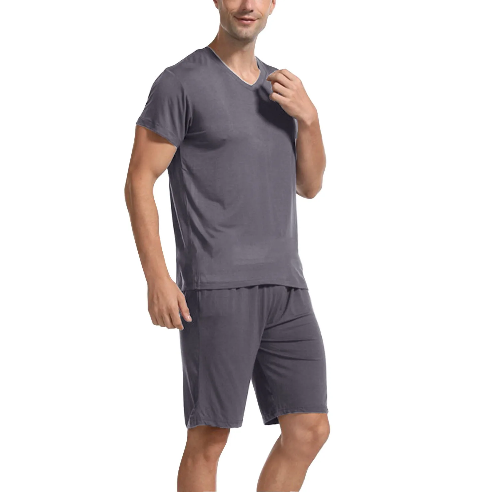 Conjunto de Pijama ligero de secado rápido para hombre, camisa de manga corta con cuello en V y pantalones cortos, ropa de dormir suave y cómoda