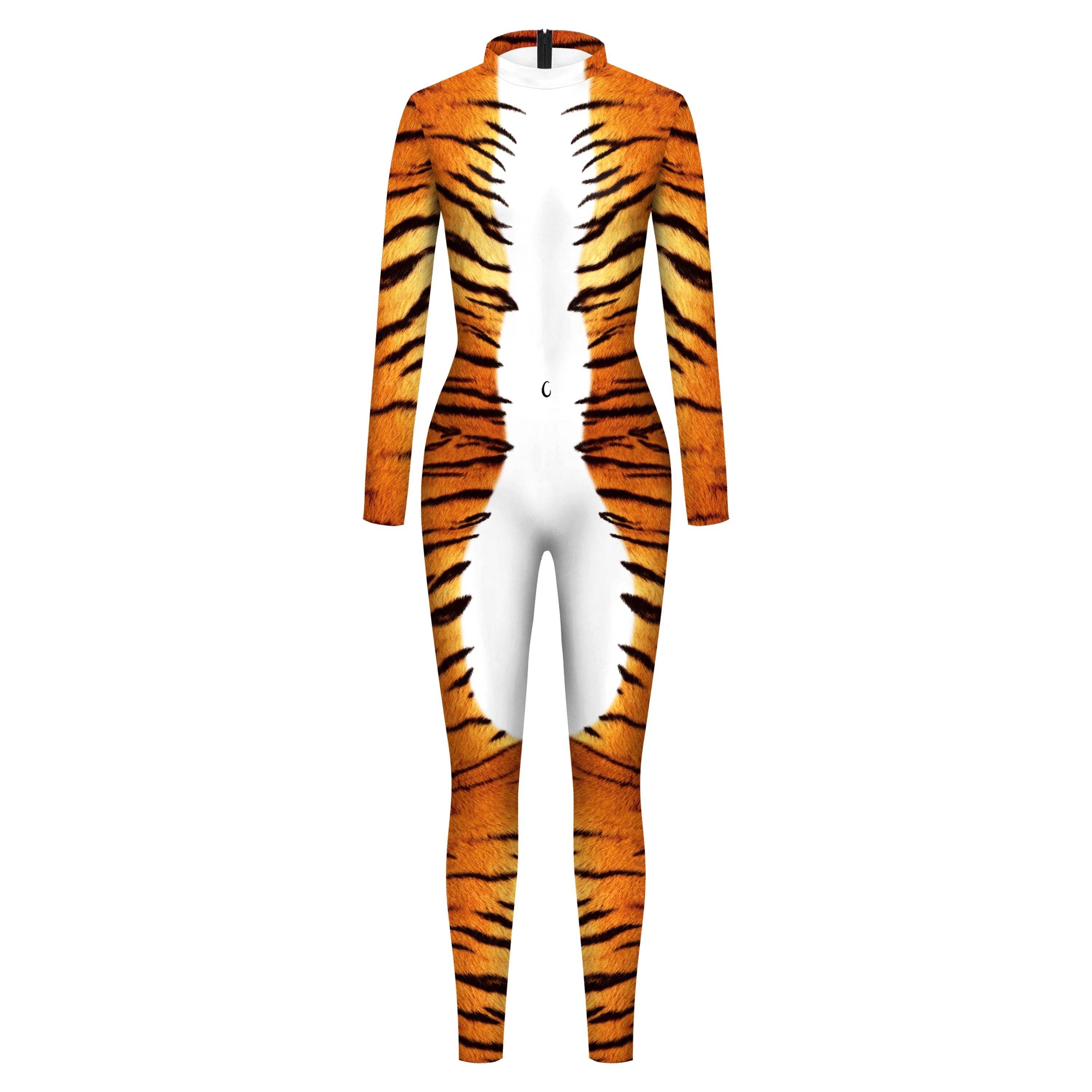 Body Cosplay Animal Tiger Printed Bodysuits For Couple Costume Halloween Jumpsuit Men Women Outfits Performance Zentai