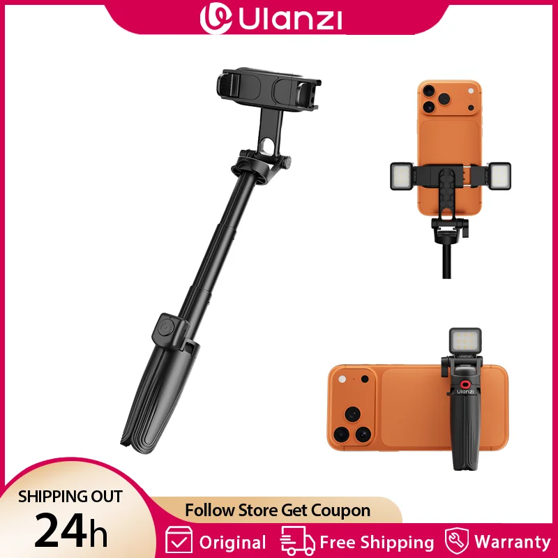 Ulanzi JJ21 ミニ自撮り棒 2 in 1 デスクトップ三脚 10Mリモコン付き デュアルコールドシュー Vlog ライブ配信 マイク ビデオライト対応