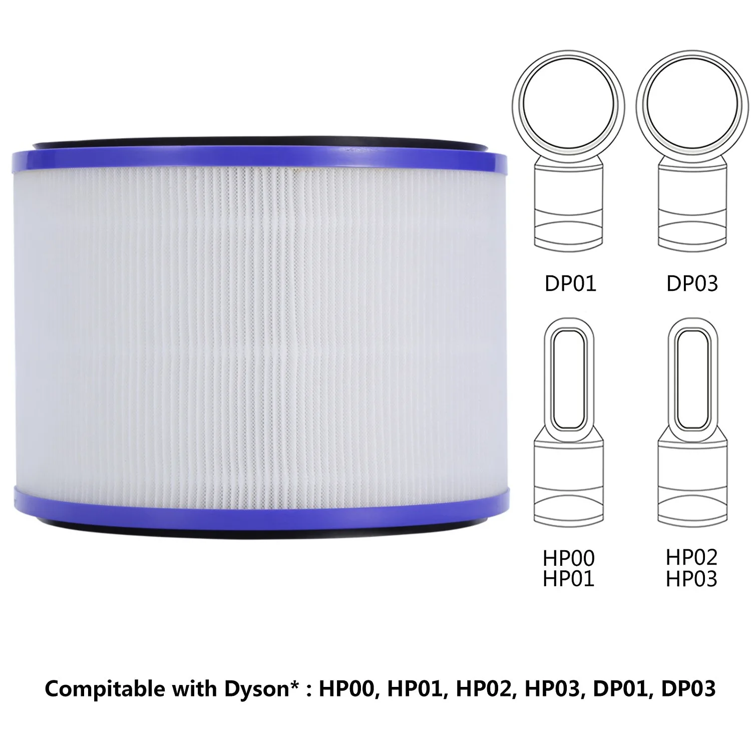 2แพ็ค HEPA Filter สำหรับ Dyson Pure Hot + Cool Link HP00 HP01 HP02 HP03 DP01 HEPA เครื่องฟอกอากาศกรอง