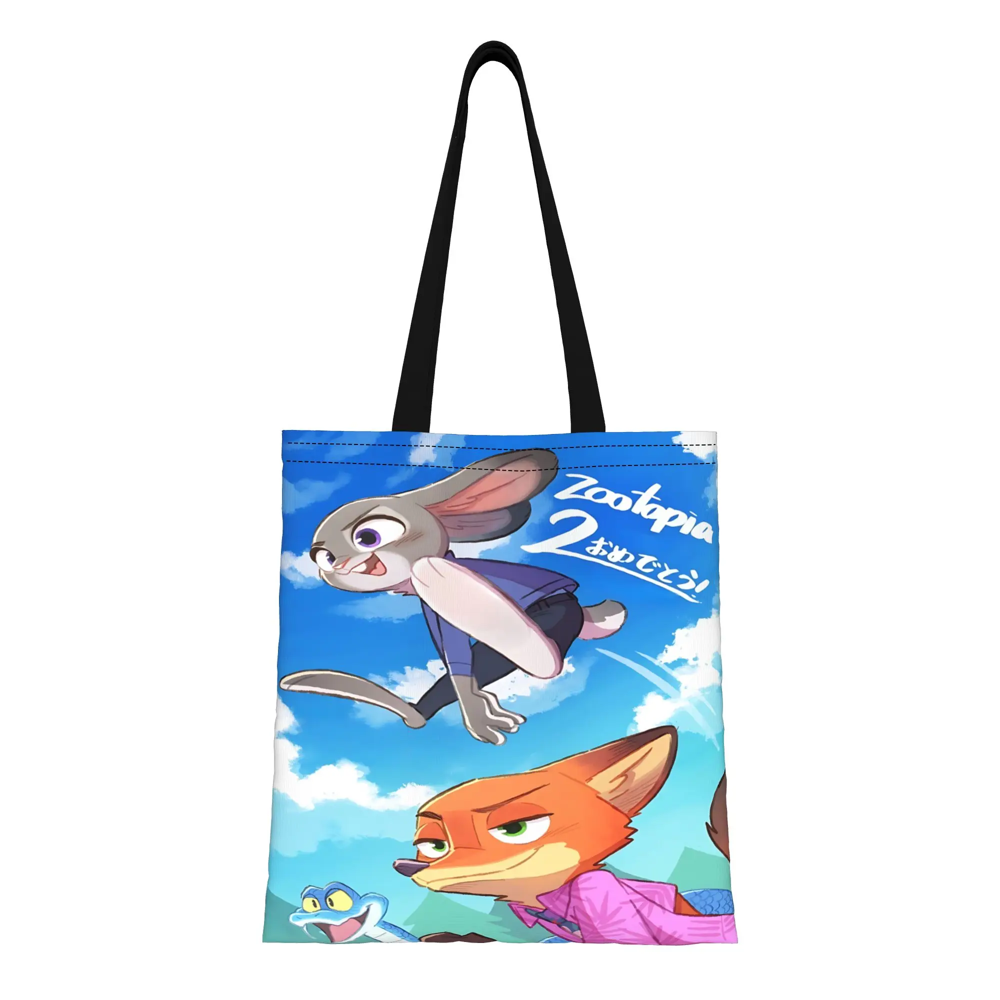 

1 шт. многоразовая двусторонняя холщовая сумка-тоут на День святого Валентина с изображением Джуди и Ника из мультфильма «Зверополис 2», сумка через плечо