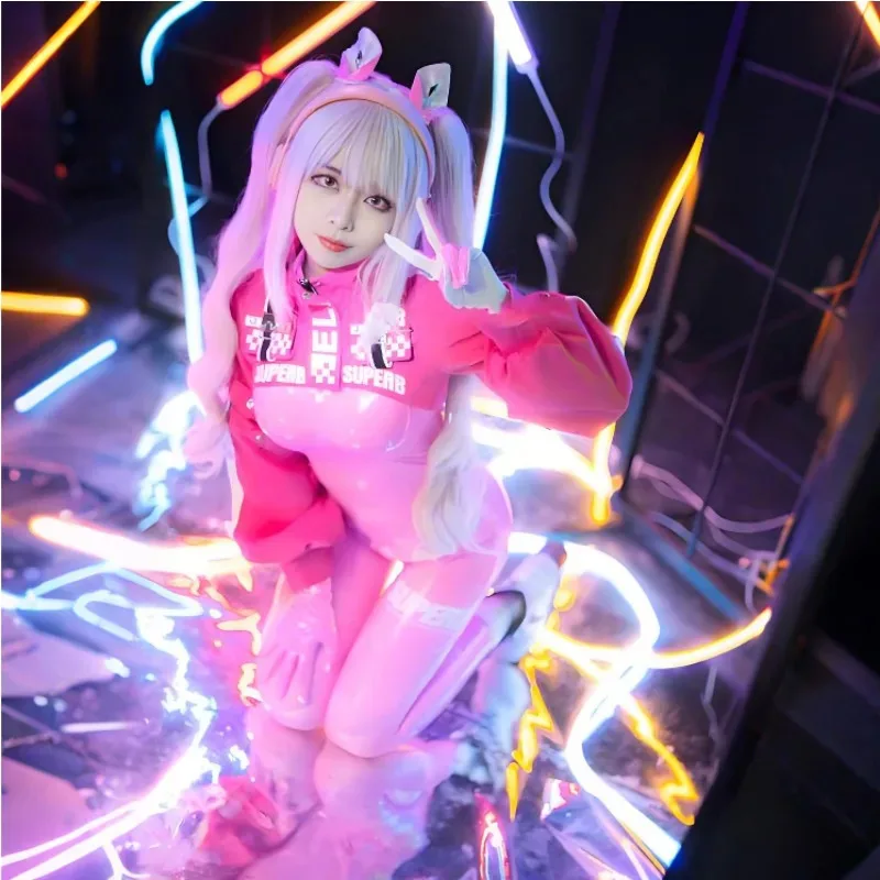 Игра NIKKE The Goddess of Victory Alice Косплей Костюм Облегающий Розовый Кожаный Комбинезон Куртка Пальто Перчатки Комплект Вечерние Карнавальные Костюмыc; 6
