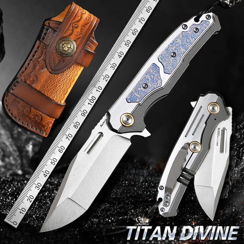 

Österreich M390 Pulverstahl-Klappmesser TC4 Titan-Legierung mit 420Z2 Edelstahl-Griff， Camping Jagd, Selbstverteidigung EDC Tool