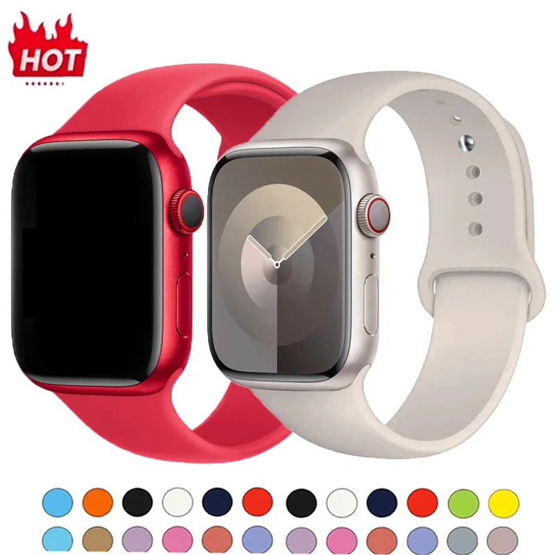 Silicone Band For Apple Watch strap 44mm 45mm 40mm 41mm 42-38mm 44 mm sport bracelet iwatch series 8 7 6 5 4 3 SE 9 Ultra 2 49mm