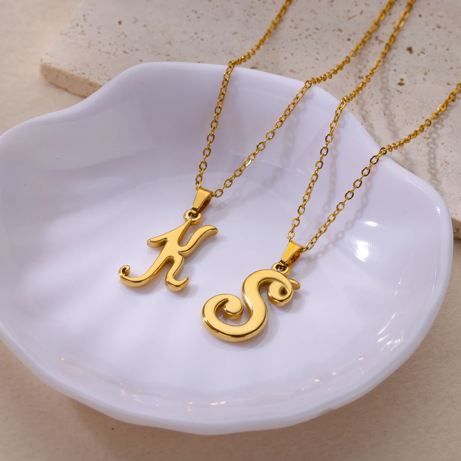 Initials Necklaces for Women Gold Color Chains Letter Charm Necklaces Alphabet Pendant Stainless Steel Jewelry collar femme 2024