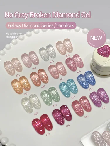 Imagen 2 del producto Juego de esmaltes de uñas con purpurina de platino cromado de 5g, 16 colores que incluyen esmalte de gel LED UV brillante en remojo negro, plateado y rosa