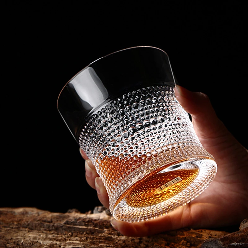 300ml Whiskey Glassses Thickened Drinkware Restaurant Glass Pearl Dot Pattern Embossed Ice Coffee Cup Soda Water Cup Juice Cups