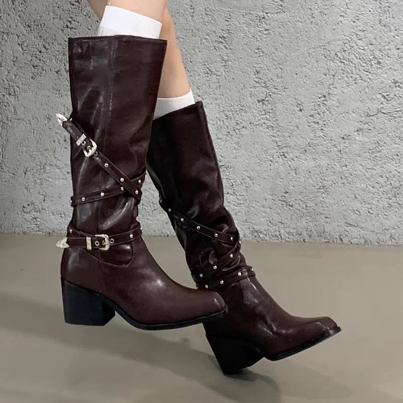 

Women's High Boots Sexy High Heels Designer Buckle Shoes 2025 Fashion Pumps Chelsea Boots New Trend Goth Winter Woman Booties