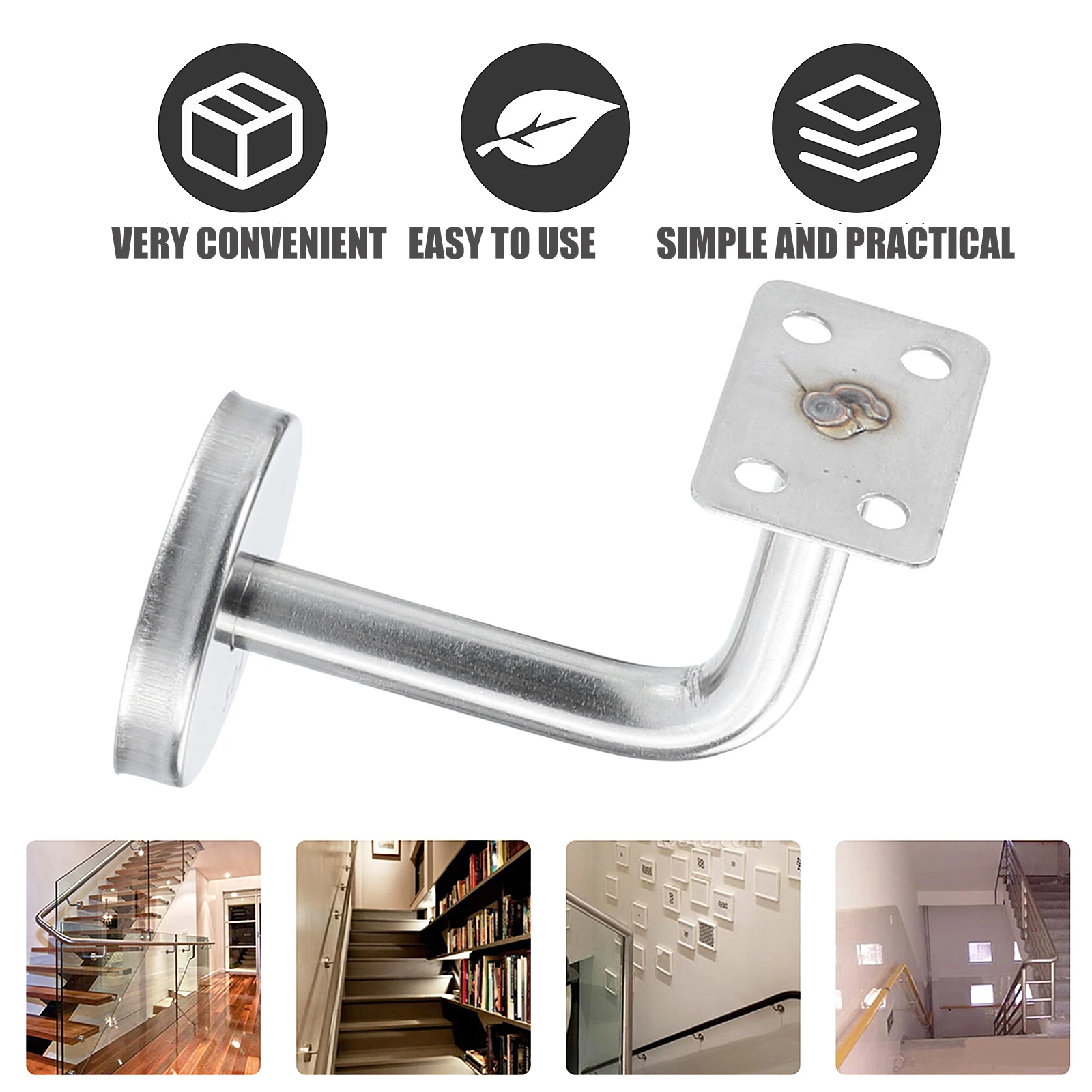 

2 Pcs Stainless Steel Brackets Durable H rail Support Wall Mount Heavy Duty Banister Holder Armrest Construction Tools Home