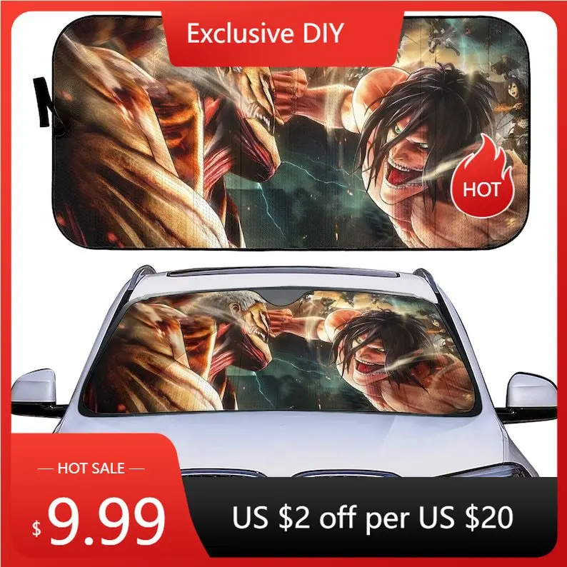 

Car Windshield Sun Shade | Sun Shield for Front Window Blocks UV Rays | Attack on Titan | Car Foldable Accessories for Sun Prote